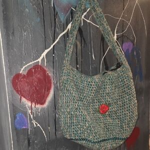 Elegant Tweed Shoulder Bag with Red Accent